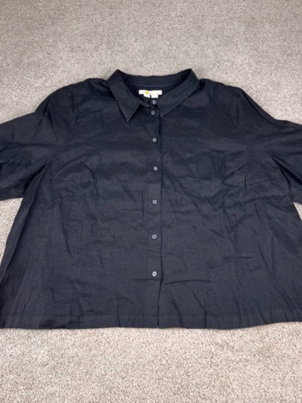 Boden Women's Shirt US 20/22 Black 100% Linen Short Sleeve Collared Basic